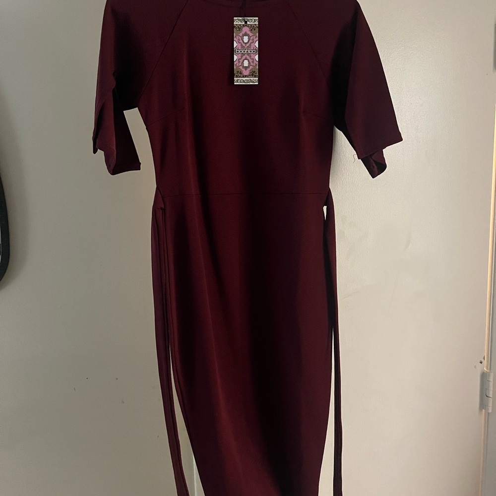 Boohoo Deep Red Midi Dress